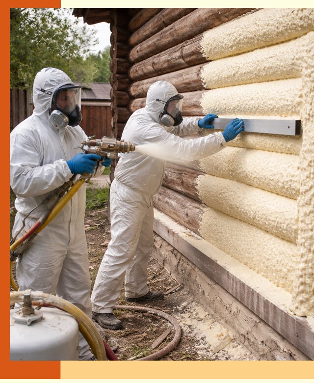 Утепление бревенчатого дома ППУ в Острогожске эффективной изоляцией