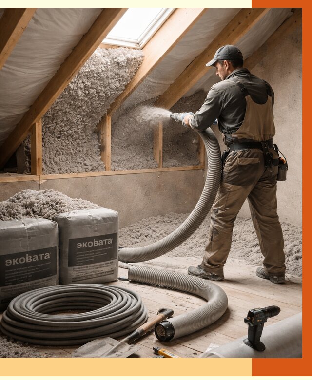 Утепление мансарды эковатой в Острогожске от 2295 руб/м2 — монтаж, задувка, цена | ТепломастерСтг