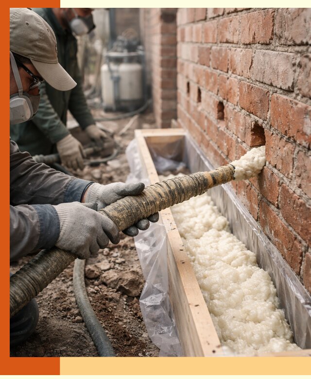 Заливка ППУ в пустоты кирпичной стены в Острогожске