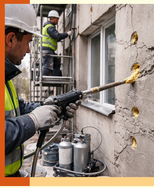 Заполнение пустот в фасаде и утепление стен в Острогожске