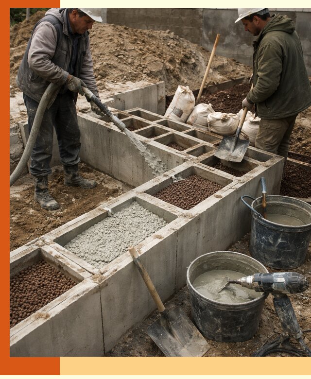 Заполнение полостей фундамента в Острогожске герметичным утеплением и повышением прочности