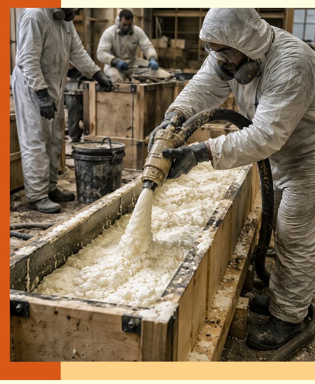 Заливка пенополиуретана в формы для утепления в Острогожске